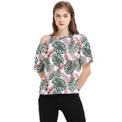 Tropical Leaves Pattern One Shoulder Cut Out Tee by designsbymallika