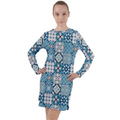 Ceramic Tile Pattern Long Sleeve Hoodie Dress by designsbymallika