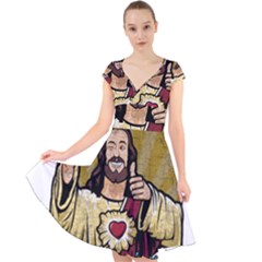 Buddy Christ Cap Sleeve Front Wrap Midi Dress by Valentinaart