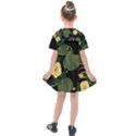 Tropical vintage yellow hibiscus floral green leaves seamless pattern black background. Kids  Sailor Dress View2