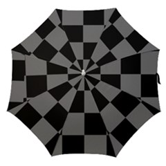 Black Gingham Check Pattern Straight Umbrellas by yoursparklingshop