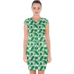 Tropical Leaf Pattern Capsleeve Drawstring Dress  by Dutashop