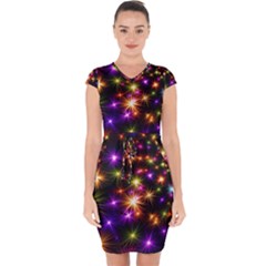 Star Colorful Christmas Abstract Capsleeve Drawstring Dress  by Dutashop