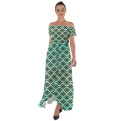 Pattern Texture Geometric Pattern Green Off Shoulder Open Front Chiffon Dress by Dutashop
