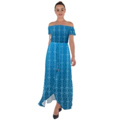 Background Texture Pattern Blue Off Shoulder Open Front Chiffon Dress by Dutashop