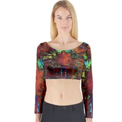 Boho Hippie Trippy Floral Pattern Long Sleeve Crop Top by CrypticFragmentsDesign