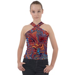 Phoenix Rising Colorful Abstract Art Cross Neck Velour Top by CrypticFragmentsDesign