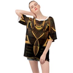 Black And Gold Abstract Line Art Pattern Oversized Chiffon Top by CrypticFragmentsDesign