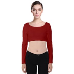 Color Dark Red Velvet Long Sleeve Crop Top by Kultjers
