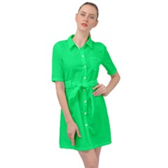 Color Spring Green Belted Shirt Dress by Kultjers