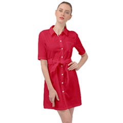 Color Crimson Belted Shirt Dress by Kultjers