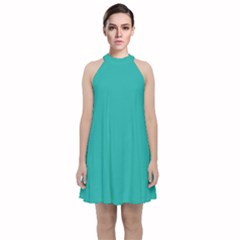 Color Light Sea Green Velvet Halter Neckline Dress  by Kultjers