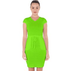 Color Chartreuse Capsleeve Drawstring Dress  by Kultjers