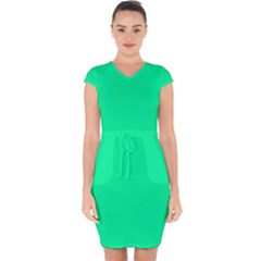 Color Medium Spring Green Capsleeve Drawstring Dress  by Kultjers
