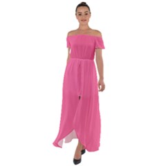 Color French Pink Off Shoulder Open Front Chiffon Dress by Kultjers