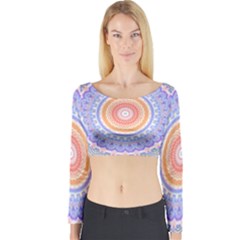 Pretty Pastel Boho Hippie Mandala Long Sleeve Crop Top by CrypticFragmentsDesign