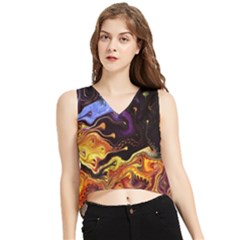 Nebula Starry Night Skies Abstract Art V-neck Cropped Tank Top by CrypticFragmentsDesign