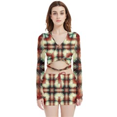 Royal Plaid  Velvet Wrap Crop Top And Shorts Set by LW41021