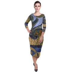 Sea Of Wonder Quarter Sleeve Midi Velour Bodycon Dress by LW41021