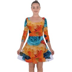 Spring Flowers Quarter Sleeve Skater Dress by LW41021