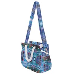 Blue On Turquoise Marbling Rope Handles Shoulder Strap Bag by kaleidomarblingart
