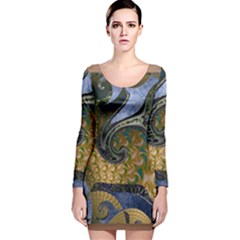 Ancient Seas Long Sleeve Velvet Bodycon Dress by LW323