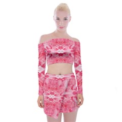 Pink Marbling Ornate Off Shoulder Top With Mini Skirt Set by kaleidomarblingart