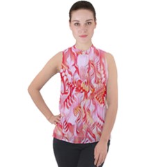 Cherry Blossom Cascades Abstract Floral Pattern Pink White  Mock Neck Chiffon Sleeveless Top by CrypticFragmentsDesign