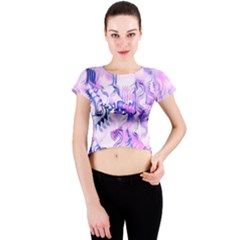 Hydrangea Blossoms Fantasy Gardens Pastel Pink And Blue Crew Neck Crop Top by CrypticFragmentsDesign