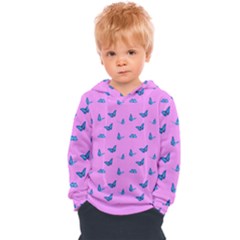 Blue Butterflies At Pastel Pink Color Background Kids  Overhead Hoodie by Casemiro