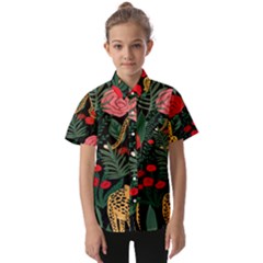 Leopardrose Kids  Short Sleeve Shirt by PollyParadise