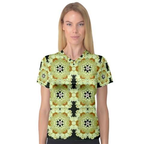 Summer Sun Flower Power Over The Florals In Peace Pattern V-neck Sport Mesh Tee by pepitasart