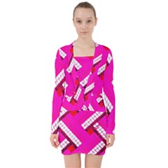 Pop Art Mosaic V-neck Bodycon Long Sleeve Dress by essentialimage365