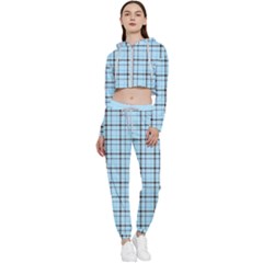 Sky Blue Tartan Plaid Pattern, With Black Lines Cropped Zip Up Lounge Set by Casemiro