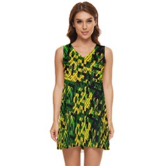 Root Humanity Bar And Qr Code Green And Yellow Doom Tiered Sleeveless Mini Dress by WetdryvacsLair