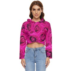 Pink-flowers-roses-background Women s Lightweight Cropped Hoodie by Sapixe