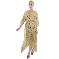 Music-melody-old-fashioned Quarter Sleeve Wrap Front Maxi Dress by Sapixe