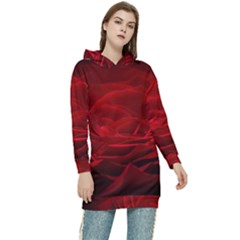 Rose-red-rose-red-flower-petals-waves-glow Women s Long Oversized Pullover Hoodie by Sapixe