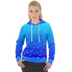 Butterflies At Blue, Two Color Tone Gradient Women s Overhead Hoodie by Casemiro