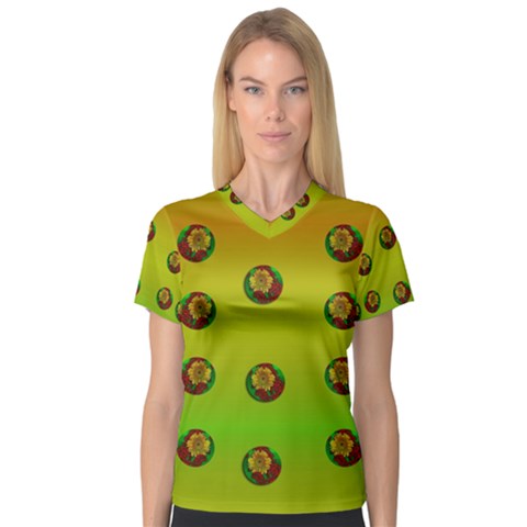 Sun Flowers For Iconic Pleasure In Pumpkin Time V-neck Sport Mesh Tee by pepitasart