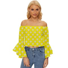 Purple Hearts On Yellow Background Off Shoulder Flutter Bell Sleeve Top by SychEva