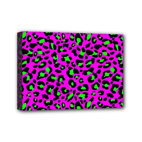 Pink And Green Leopard Spots Pattern Mini Canvas 7  X 5  (stretched) by Casemiro
