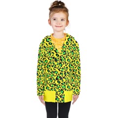 Yellow And Green, Neon Leopard Spots Pattern Kids  Double Breasted Button Coat by Casemiro