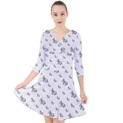 Grey Unicorn Sketchy Style Motif Drawing Pattern Quarter Sleeve Front Wrap Dress by dflcprintsclothing