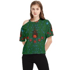 Halloween Pumkin Lady In The Rain One Shoulder Cut Out Tee by pepitasart
