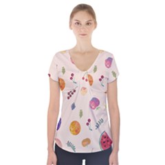 Summer Fruit Short Sleeve Front Detail Top by SychEva