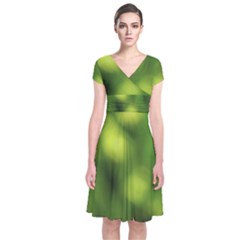 Green Vibrant Abstract No3 Short Sleeve Front Wrap Dress by DimitriosArt
