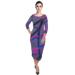3d Lovely Geo Lines Quarter Sleeve Midi Velour Bodycon Dress by Uniqued