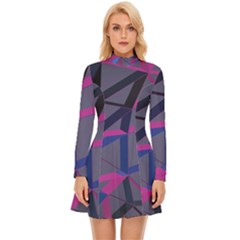 3d Lovely Geo Lines Long Sleeve Velour Longline Dress by Uniqued
