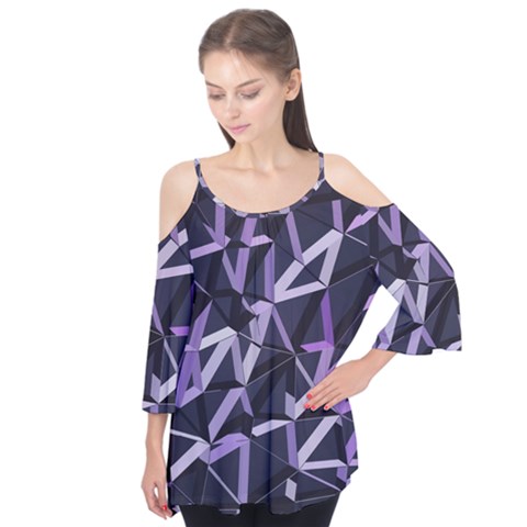 3d Lovely Geo Lines Vi Flutter Sleeve Tee  by Uniqued